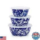 Golden Rabbit Enamelware - Set of 3 - Nesting Bowls (Cobalt Swirl)