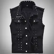 Retro Vintage Punk Gothic 1980s Motorcycle Vest Denim Vest Pop Star Rocker Rivet Solid Color Women's Masquerade Party Adults' Vest Spring Summer