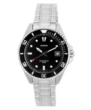 Casio Analog Stainless Steel Black Dial Quartz Date MDV-10D-1A1 50M Mens Watch