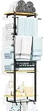 YITOBA Wall Towel Racks for Bathroom, 3 Tier Bath Towel Storage, Towel Shelf with 4 Hooks, Metal Towel Organizer for Small Space, Wall Mounted Towel Holder for Rolled or Folded Towels (Black)