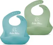 Bebe Bites Silicone Baby Bibs (2 Pack) - Adjustable Size - Waterproof - Easy to