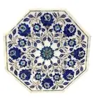 30" White Marble Side Coffee Table Lapis Stone Floral Inlay Art Pietra Dura Deco