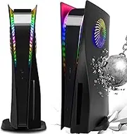SIKEMAY PS5 Console Face Plates and RGB LED Light Strip, Playstation 5 Accessories with Fan Vents Faceplate Shockproof ABS Shell Cover Case, PS5 Lights 8 Color 400+Effects Decorative Ring Kit - Black