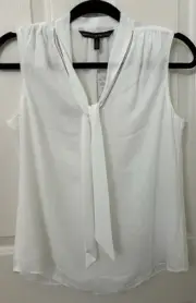 White House Black Market White Ball Chain Tie Neck Shell Blouse Sleeveless 0