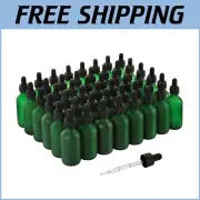 48-Pack 2oz Green Frosted Glass Dropper Bottles - Leak-Proof & Travel-Friendly