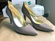 Nine West PALMER 12M Pointy Toe GREY Leather Classic Ankle Tip 4" Pumps