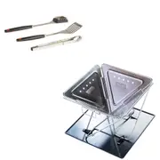 KINGS Portable Folding Fire Pit Stainless Steel + BBQ Tool Set Picnic Camping
