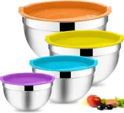 Mixing Bowl with Airtight Lid, Set of 4 Salad Nesting Bowl, Large Metal Mixing B