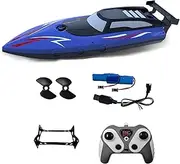 Upgraded Remote Control RC High-Speed Boat, 2.4GHz Long-Range Control, Long Runtime (Includes 2 Batteries), for Pools & Lakes, High-Performance Racing Boat for Kids & Adults (Blue with Light)
