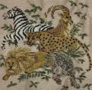 SAFARI ANIMALS Pillow/Cushion Needlepoint Tramme Kit Lion Zebra Leopard 14.25"