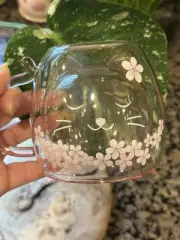 Authentic Starbucks Double Wall Glass Tumbler W/Cat N Tail Handle Sakura Snow