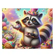 Puzzle 500-Piece Whimsical Raccoon Tea Party Art