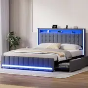 Levede Double Queen Bed Frame Headboard RGB LED Lights 4 Drawer USB Charge