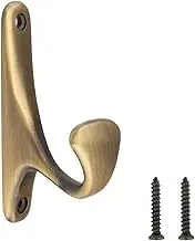 Amazon Basics Wall Mounted Contemporary Metal Single Coat Hooks - Antique Brass, 5-Pack
