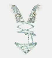 [Zimmermann] Zimmermann Ottie ruffled paisley bikini AU 16 green