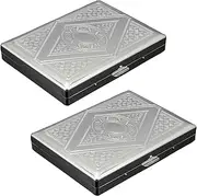 [Lorxilar] 2 Pack Cigarette Case Hold Slim Metal Cigarette Case Vintage Portable Cigarette Box Double Sided,One Size,Silver