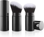 Black Retractable Make-up Brush, 2Pcs Travel Face Blush Brushes with Cover, Telescopic Make-up Brush Big Makeup Brushes, Retractable Kabuki Makeup Brushes with Flat and Round Top