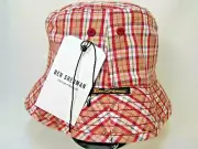 Ben Sherman Men's Bucket Hat BS4203 REDWOOD Plaid Reversible L/XL RED ORANGE