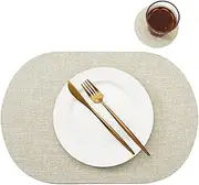 Oval Table Mats Set of 6, Faux Leather Placemats, Heat Resistant & Waterproof(Beige)