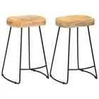 2 Pcs Gavin Bar Stools Retro Style Pub Chairs Solid Mango Wood Counter Stool Set