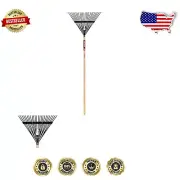 24-Inch Alloy Steel Leaf Rake with Long Wooden Handle for Effortless Cleaning