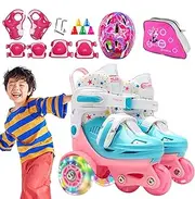 Adjustable Roller Skates, Roller Skates for Beginners, Adjustable Balance Roller Skates for Children, Roller Skates with Luminous Wheels, Knee Pads, Elbow Pads and Headgear for Fitness Studies