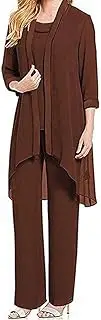 [Botong] Women's 3 Pieces Chiffon Pants Suit Outfit Dress Suit with Jacket for Mother of The Bride Formal Gowns Plus Size