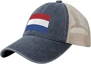 [Generic] Flag of Netherlands Cowboy Mesh Baseball Cap for Dutch Man Woman Outdoor Adjustable Denim Hat