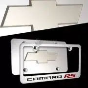 Chevrolet CAMARO RS Stainless Steel License Plate Frame w/ Cap -Front & Back SET