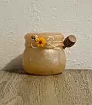 Honey Bee Gold Resin Jar with Wooden Dipper Screw Top Lid Tea Honeycomb Flower