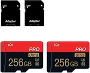 2 Pack Micro SD Card 256 GB Class 10 with SD Adapter High Speed Memory Card for Tablet, Camera, Drone