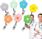 Retractable Badge Holders, ID Badge Holders Retractable with Flower Shaped, 7 Badge Clip Card Holders for Nursing, for Doctor Helves