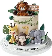 19pcs Safari Animal Cake Topper - Jungle Wild Cake Decorations With Leaves Balls for Animals Themed Birthday Boy Girl Baby Shower Party (Animal Style)