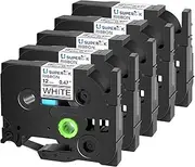 USUPERINK 5PK Compatible for Brother P-Touch TZe-R231 TZ-R231 12mm 0.47'' Black on White Satin Ribbon Tapes Embellish Fabric Label for Ptouch PT-H500LI PT-P700 PT-P750W PT-P750WVP Label Maker