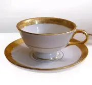 Haviland Limoges Cup & Saucer ATHENA Gold Gilt Outer Band