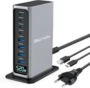 520W Charger: 8 Ports Including 4 USB-C and 4 USB-A, Supports PD/PPS Charging, Suitable for MacBook, iPad, iPhone 16/15/14 Series, AirPods, Switch, Samsung and Google Devices
