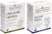 [ROOT2LEAF ORGANIC] Pack of 2 Henna Leaf & Indigo Powder For Natural Hair Color And Repairs Damage Hair for Men and Women (100 Gms)