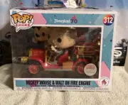 Funko Pop Rides Disneyland 70th Mickey & Walt on Fire Engine FREE SHIPPING