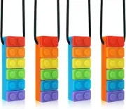 Sensory Chew Necklace 4 Pack Set, Seeway Rainbow Chew Toys for Autistic Boys and