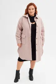 Camel Boucle Shacket Coat Longline