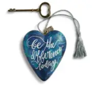DEMDACO Be The Difference Today Blue 4 x 3 Resin Stone Art Heart Locket Figurine