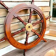 Brainmart Premium Nautical Handcrafted Ship Wheel - 24 Inches Natural Wood | Home & Gifts | Wall Decor Hangings