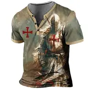 Knights Templar St George Men's Retro Vintage 3D Print T shirt Tee Henley Shirt Casual Daily T shirt White Khaki Short Sleeve Henley Shirt Summer Clothing Appa