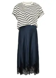 3.1 Phillip Lim Striped Cotton and Satin Midi Dress - Black - S (UK8-10 / S) S (UK8-10 / S)