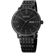 August Steiner AS8215BK Black Day Date Textured Weave Bracelet Mens Watch