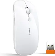 INPHIC Wireless Mouse Rechargeable, [Upgraded], Ultra Slim Silent 2.4G Cordless Mouse 1600 DPI with USB Receiver for Laptop PC Computer Mac Tablet, Battery Level Visible, White