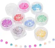 Ipetboom Nail Gems Glass 9 Boxes Set Nail Beads for Acrylic Nails Colorful Nail Art Charms Practical Nail Decorations