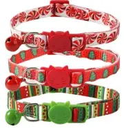 3 Pack Breakaway Cat Collar with Bell for Christmas,Puppy Red+Green+Red