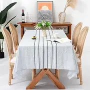 Chassic 60 x 120 inches Farmhouse Style Linen tablecloths, Boho 8 Foot Long Wrinkle Resistant Washable Rectangle Table Cloth for Dining Room, Kitchen, Wedding and Holiday Decorative - Striped Grey