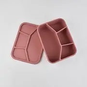 Silicone Bento Box, 4 Compartment Lunch Box Container with Lids, Leak-Proof Salad Bento Boxes, Airtight, Microwave, Dishwasher and Freezer Safe (Dusty Pink)